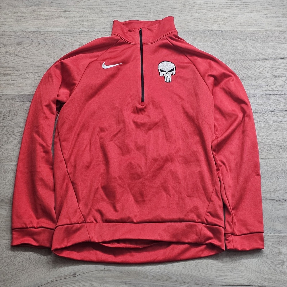 Nike Dri Fit 1/4 Zip Red Medium Marvel Punisher Logo Embroidered Athletic